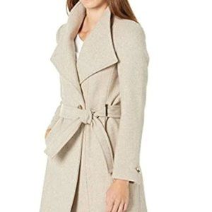 Calvin Klein Beige Wool Wrap Coat, Neutral Light Brown Trench XXS (US 0-2)